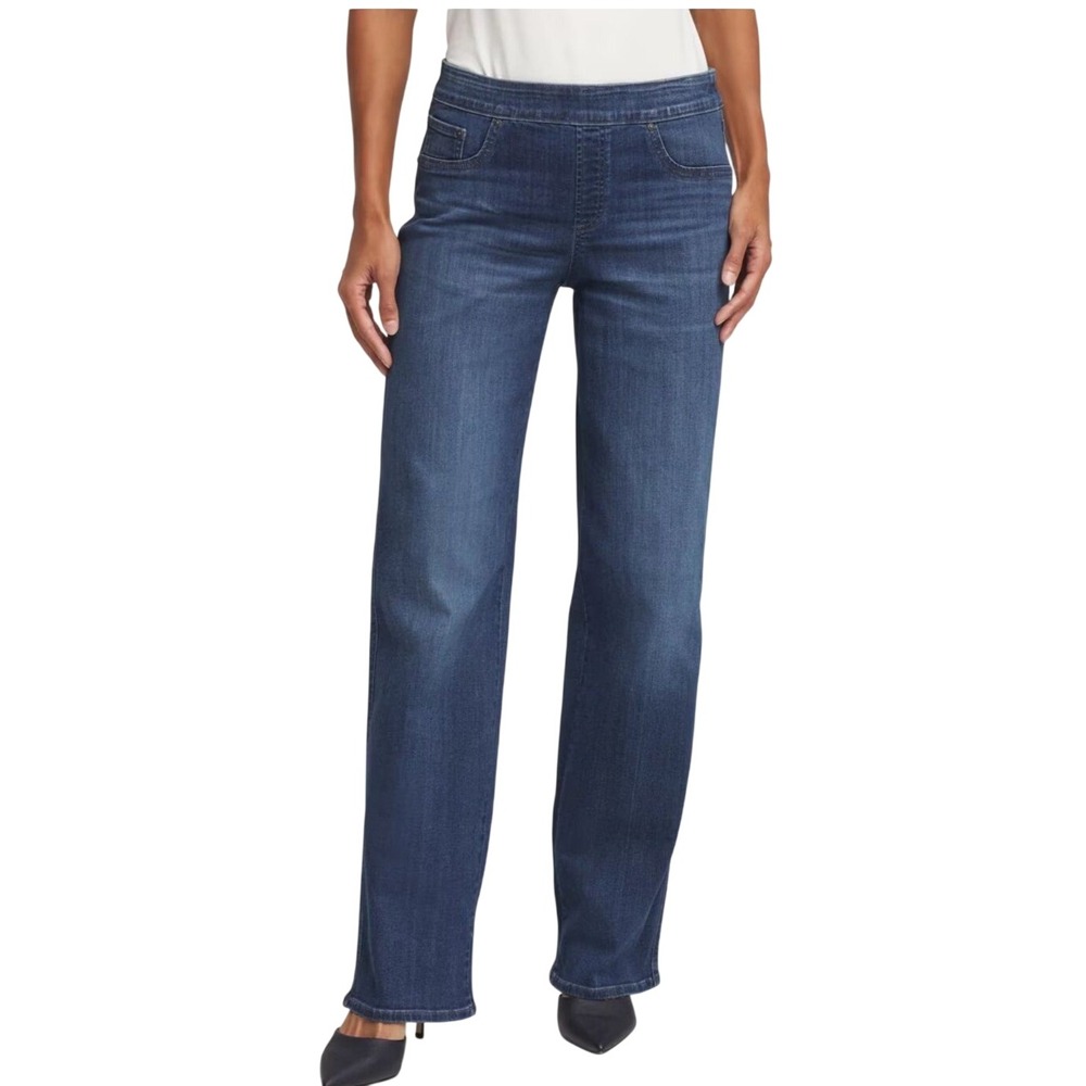 Chicos Pull On Wide Leg Jeans Womens 12R Blue Excellent Stretch Denim